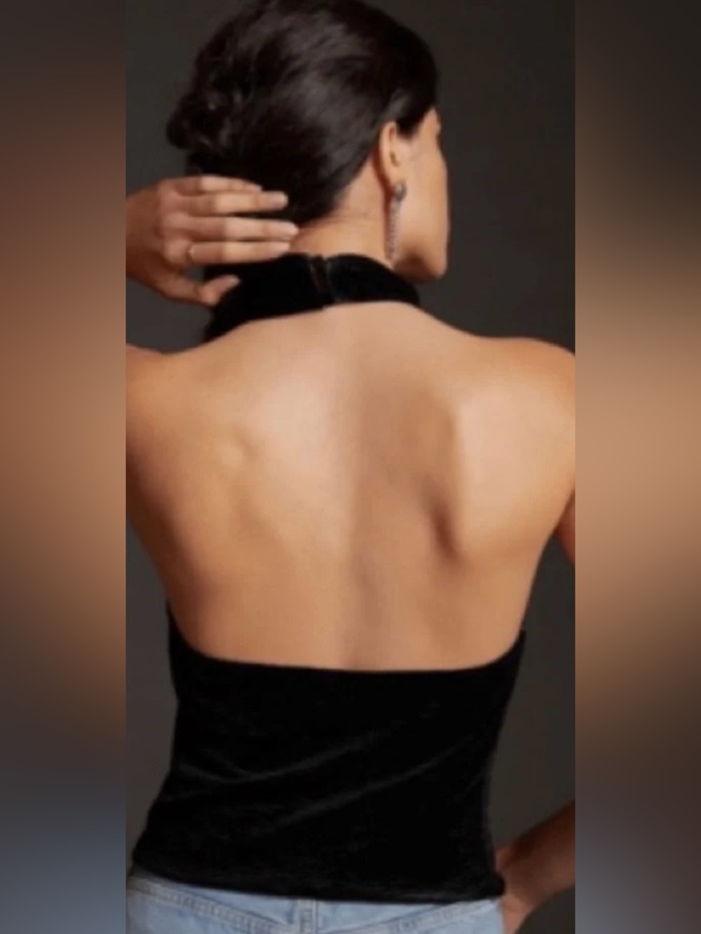 NWT with flaw Anthropologie Dolan Black Velvet Halter Top Size Medium - Picture 2 of 13